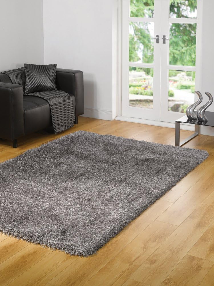 Large Modern Thick Shaggy Soft Touch & Feel Plain Grey Silver Rug in 4' x 5'6'' (120 x 170 cm) Carpet