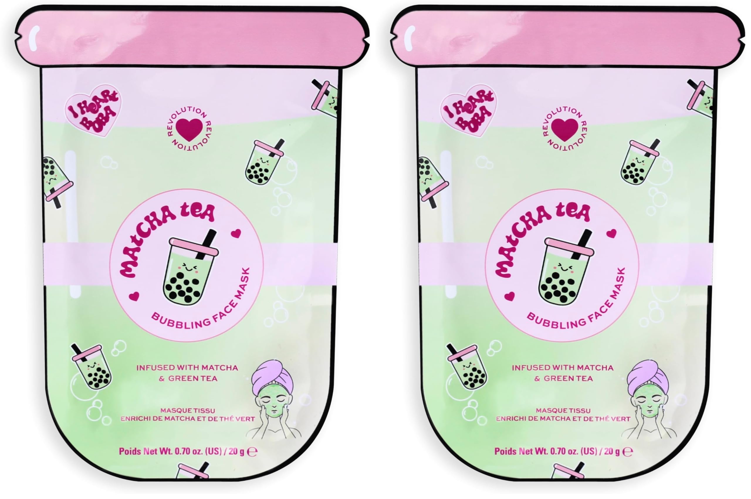 I Heart Revolution Bubble Tea Matcha Tea Bubble Sheet Mask, Calms & Hydrates Skin With Matcha & Green Tea Extract, Vegan & Cruelty-Free, Matcha Green