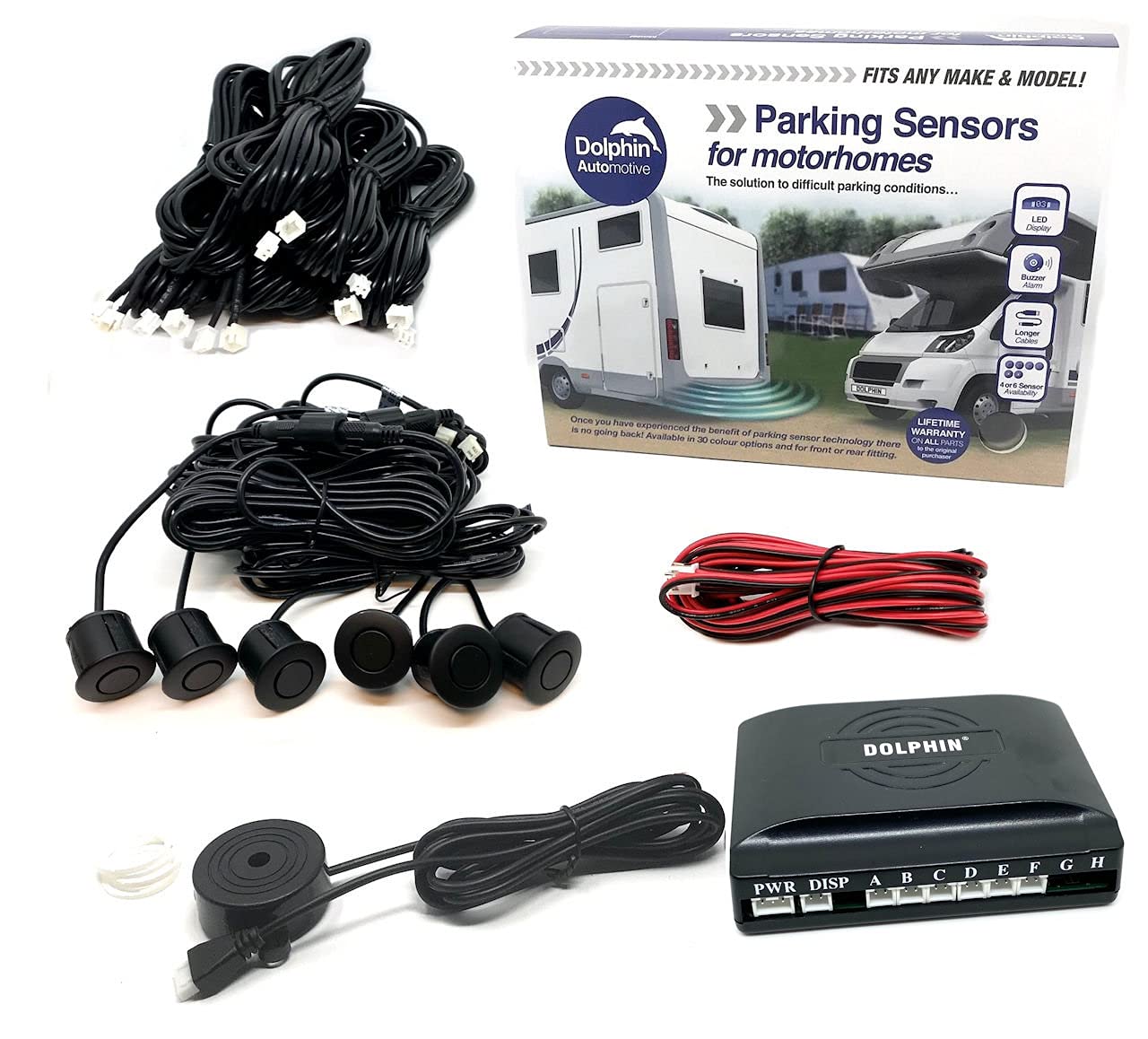 Dolphin Automotive MPS600 Motorhome Camper Van RV Reverse Parking Sensors With Audio Buzzer (Matt Black)