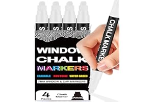 ALEMHOP White Chalk Markers for Blackboard, Window Markers Thick, Liquid Chalk Pen with 7mm Wide Thick Tip & Erasable Paint, Jumbo Marker for Chalkboard Blackboard Sign Glass Menu Board Mirror Poster - 4 Pack