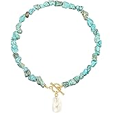 18k Gold Plated Chain Link Necklace for Women, Baroque Pearl/Compass Pendant Necklace