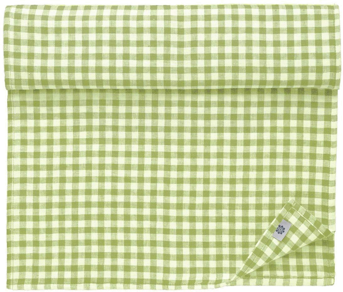 Linen & Cotton Rustic Table Runner Estella -100% Linen, White Green (40 x 300 cm) Rectangular Chequered Long Table Runner Kitchen Linen Table Decoration for Home Country Cottage Spring Easter Feast