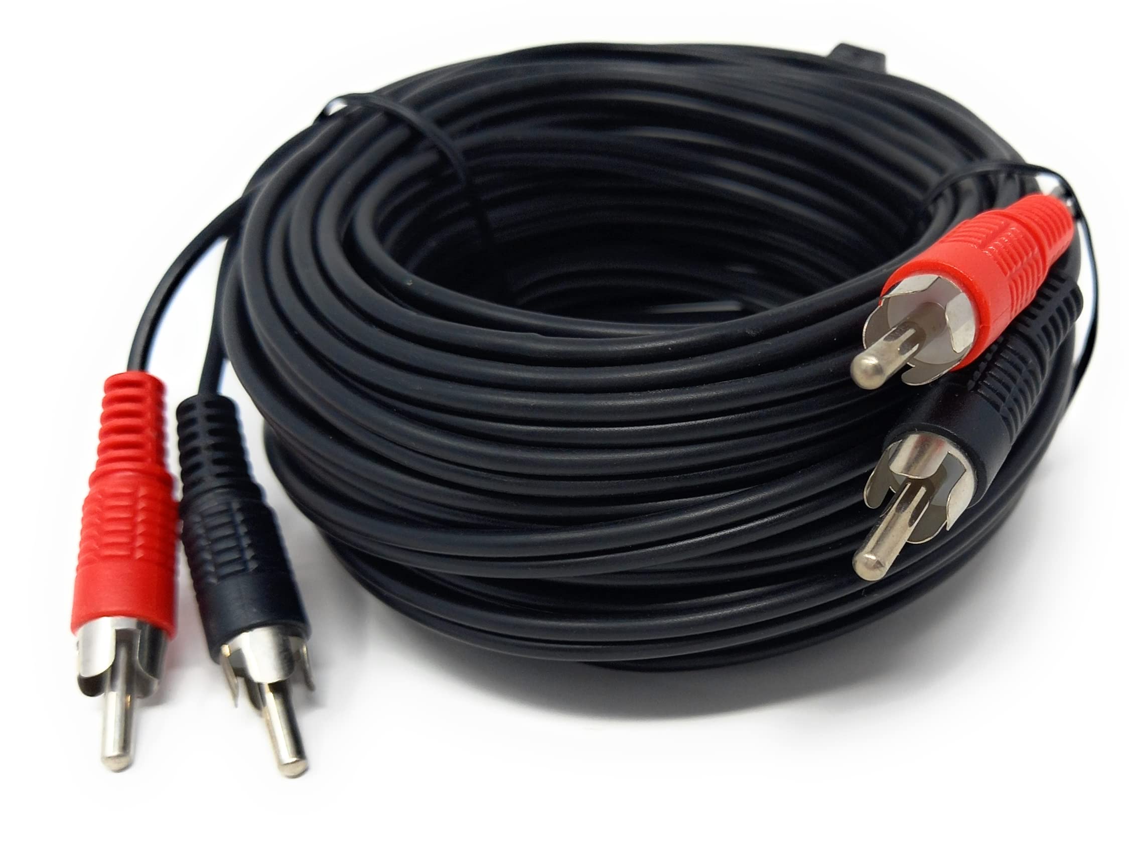 DRUT 10m RCA to RCA Phono Twin Jack to Jack Stereo Audio Cable Lead Cord Compatible With CD/DVD/Amplifier/Hifi/DJ Mixer/Turntable 33ft Black Nickel Connectors