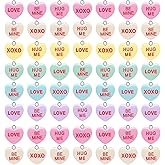 48 Pcs Valentine Heart Charm Resin Heart Pendant Pastel Flat Key Chain Charm Dangle Pendant Craft Supply for Jewelry Making, 0.75 x 0.63 Inch