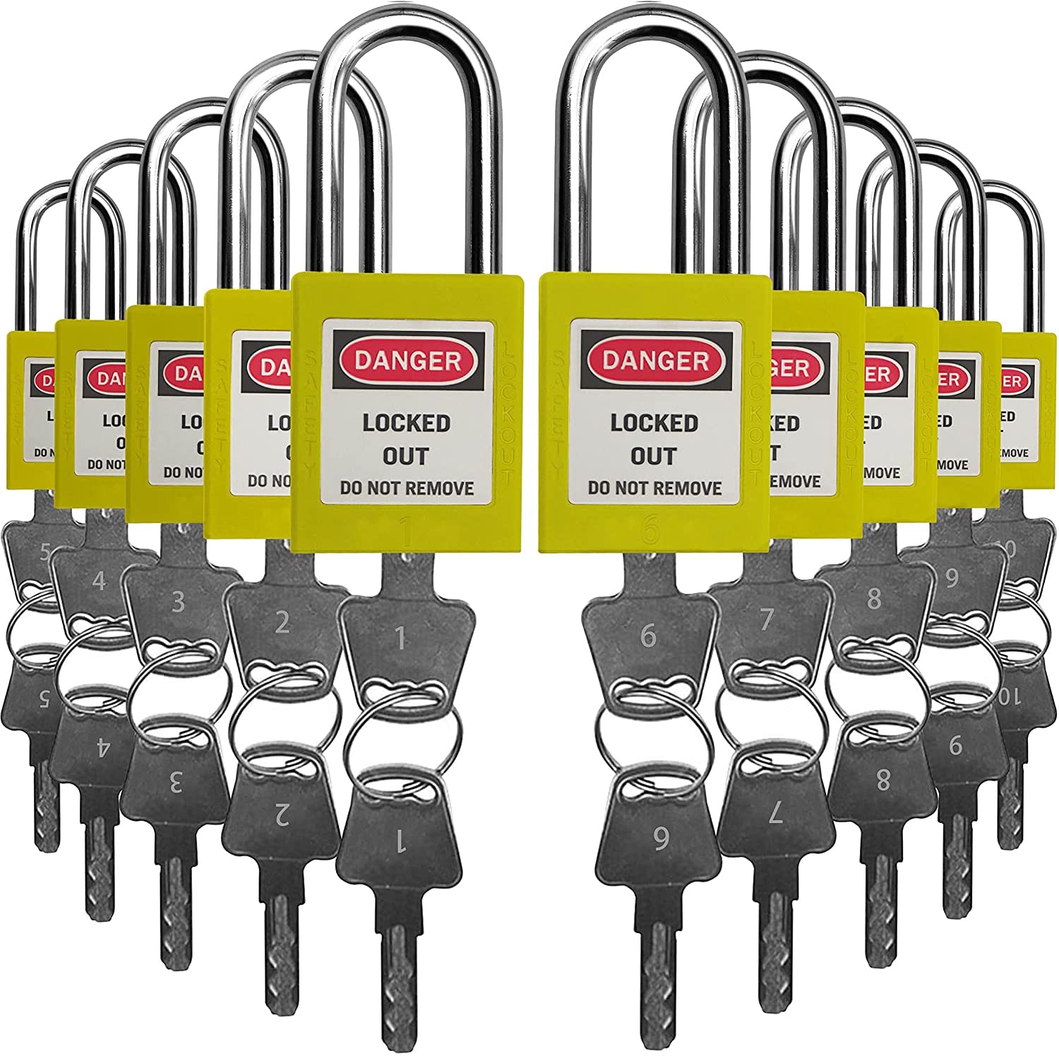 SAFBY Lockout Tagout Locks, Safety Padlock, Keyed Differently Loto Safety Padlocks for Lock Out Tag Out Kits Station (Yellow NO.1-10)