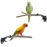 Bird Perch Stand 2 PCS, Parrot Perch Stand with Strong Suction Cup, Movable Perch Stand Bird Training Set, for Window Mirror Shower Bathroom Ceramic Tiles, for Cockatoo, Macaw, Parakeet