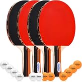 LUOXG Ping Pong Paddles Set of 4 with Table Tennis Balls and Portable Case | 4‑Player Table Tennis Rackets Set, Suitable for Indoor and Outdoor Games, Family Games
