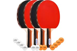 LUOXG Ping Pong Paddles Set of 4, Ping Pong Paddles and Balls, Table Tennis Rackets Set Suitable for Indoor and Outdoor Games, Family Games