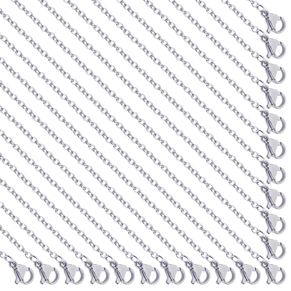 SUNNYCLUE 20 PACK 22 Inch/ 0.55m 2mm Stainless Steel Necklace Chains Metal Silver Necklace Making Lobster Claw Clasps Cable Link Chains Necklaces Bulk for jewellery Making Supplies Women Adult Diy Cra