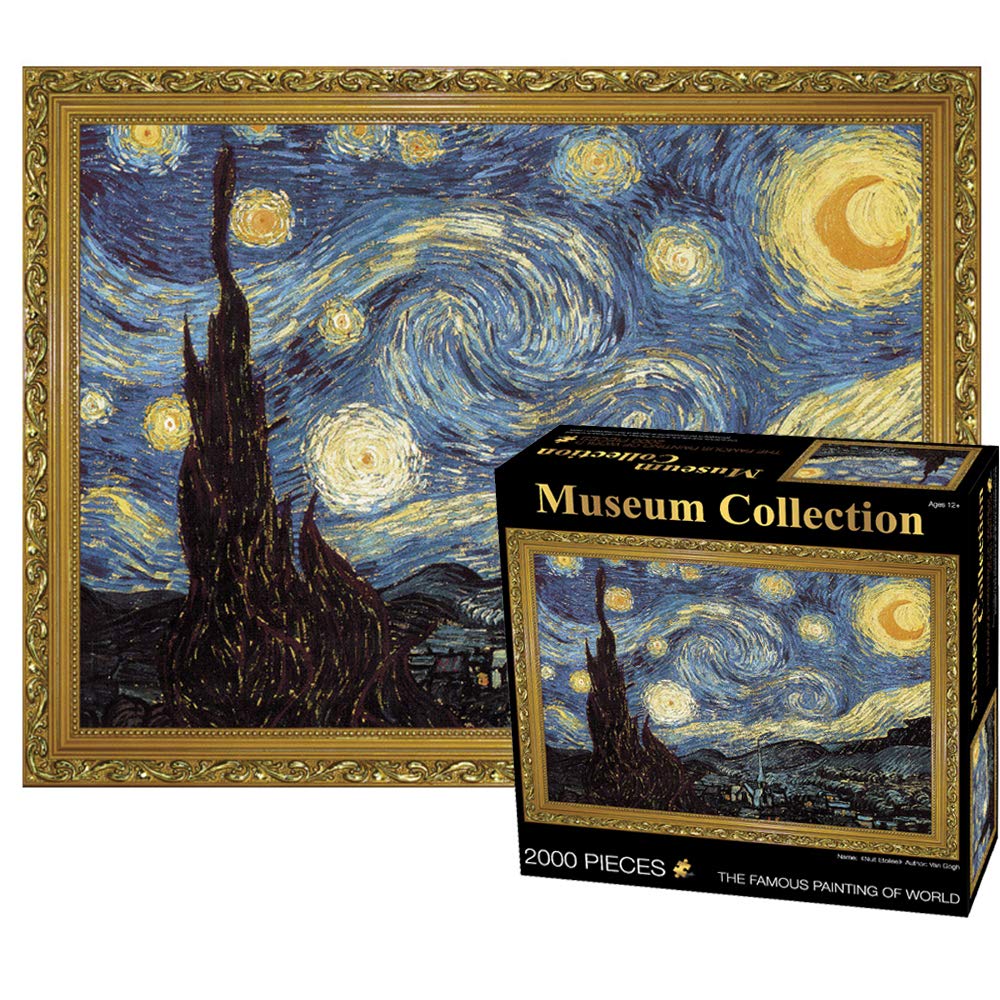 TINYOUTH 2000 Pieces Puzzle for Adults, 《Starry Night》Museum Collection Jigsaw, 70x100CM Famous Painting Puzzle, Stress Reliever Staycation Kill time for Adults Ages14+