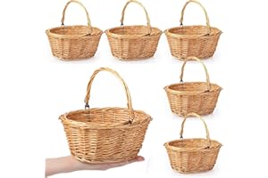 Barydat 6 Pcs Small Wicker Picnic Basket with Handle Flower Girl Baskets Oval Willow Woven Braided Gift Basket for Easter Weddings Baby Shower Home Garden Decor(9" X 7" X 4",Khaki)