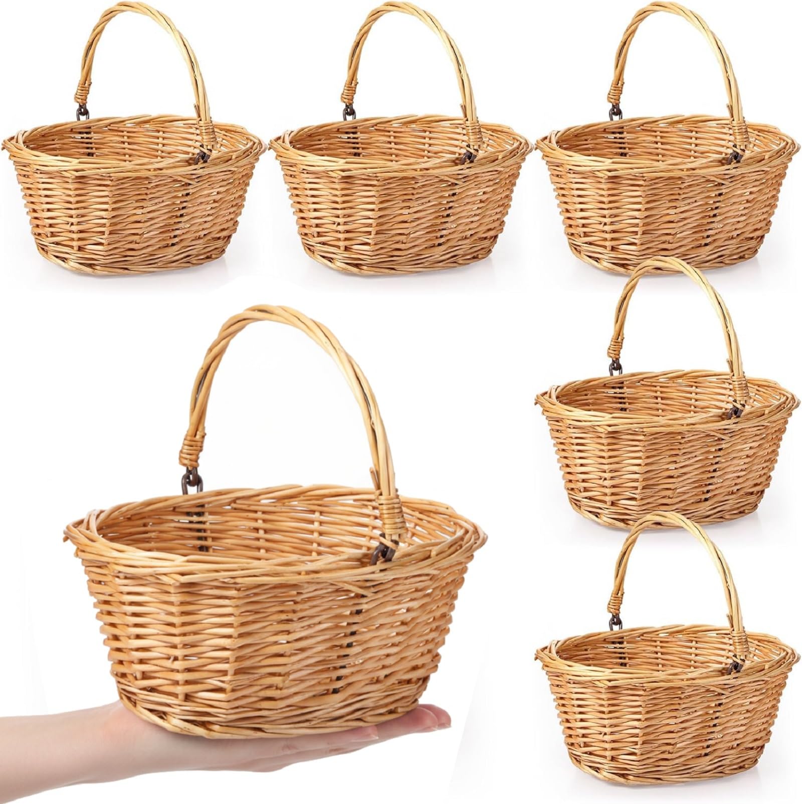 Photo 1 of Barydat 6 Pcs Small Wicker Picnic Basket with Handle Flower Girl Baskets Oval Willow Woven Braided Gift Basket for Easter Weddings Baby Shower Home Garden Decor (Khaki,9" x 7" x 4")