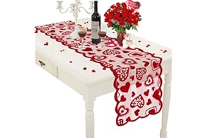 Mosoan Valentines Day Decor Table Runner - 13 x 72 Inch Red Lace Table Runner for Wedding Party, Valentines Decorations - Valentines Day Decor Home Romantic Decorations Heart Shaped Table Runner