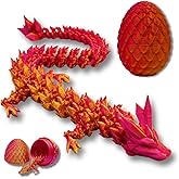3D Printed Dragon Egg,Dragon Eggs with Dragon Inside,Crystal Dragon Fidget Toys,Full Articulated Dragon Dragon in Egg,Adults Fidget Toys for Autism ADHD (Red-GOLD11inch)