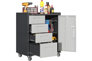 OPTYMIRA Metal Mobile Tool Storage Cabinet with Wheels,Heavy Duty Rolling Tool Cabinets for Garage,Metal Storage Cabinets with 4 Drawer and 1 Locking Doors,Assembly Required