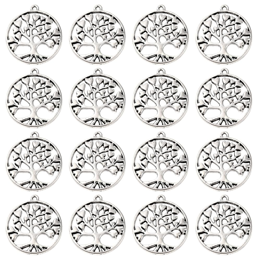 SUNNYCLUE 1 Box 60Pcs Tree of Life Charms Bulk Silver Tree Charm Tibetan Alloy Round Plant Charm for Jewellery Making Charms Supplies DIY Craft Necklace Bracelet Earring Crafting Women Beginners Adult — image 1