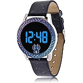 Disney Stitch Kids Digital Watch with LED Display, Glittering Crystal Bezel, Starry PU Leather Strap, Touch-Activated Time Display, Fun Stitch Design, Adjustable Fit for Wrist Sizes 5.5" to 8"