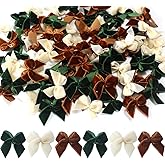 Mini Velvet Christmas Bows for Gift Wrapping, 90Pcs Tiny Bows for Crafts, Mini Bows for Tree Decor, Tiny Holiday Decorative Craft Supplies, Embellishments (90Pcs)