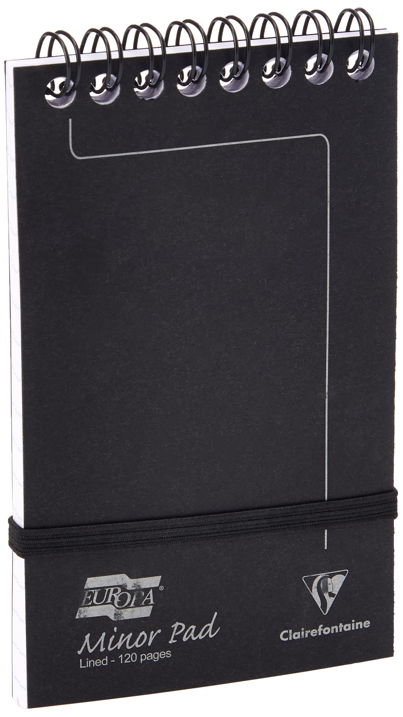 Clairefontaine Europa Minor Notepad Wirebound Elasticated Ruled 80 gsm 120 Pages, 127 x 76 mm, Black 3012Z , Pack 10