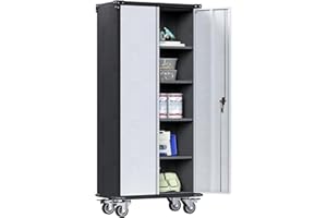 JAORD Rolling Metal Storage Cabinet with Locking Doors and 4 Adjustable Shelves, Garage Cabinets with Wheels for Garage, Office, Kitchen, Laundry & Utility Room, Assembly Required