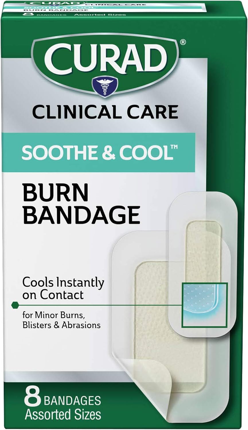 CURAD Soothe & Cool Burn Bandages, Instant Cooling, Assorted Sizes, 8 Count: Health & Personal Care