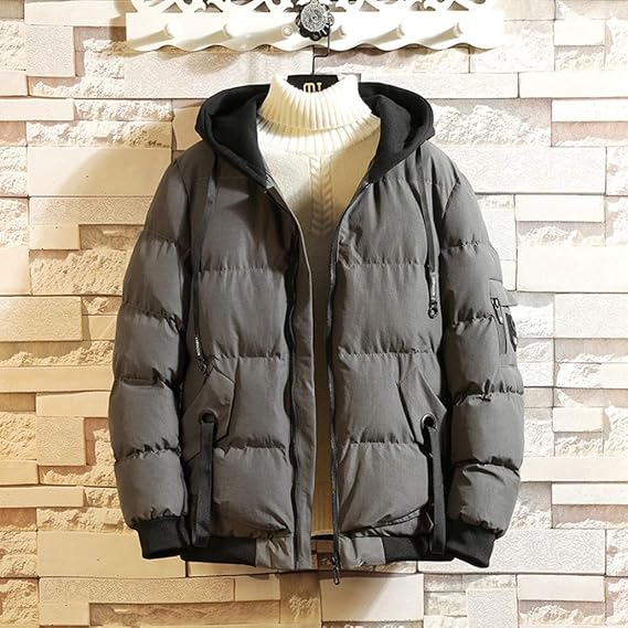 Amazon 秋冬 メンズ 中綿ジャケット コットン 中綿入り アウター ブルゾン ショート丈 フード付き 厚手 防風 防寒 保温 暖かい カジュアル おしゃれ かっこいい 大きいサイズ シンプル 無地 コート ジャケット 通販