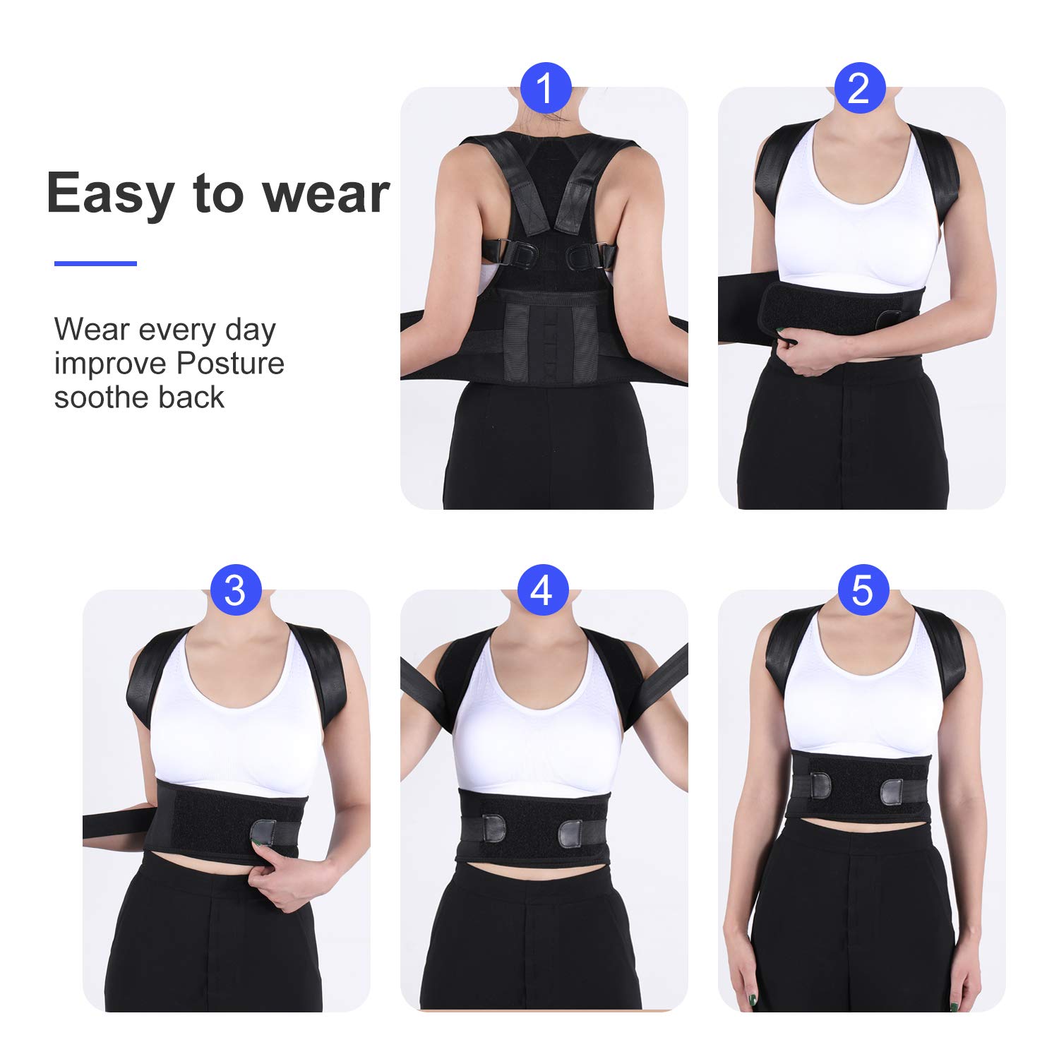 Lukemoz Posture Corrector for Men and Women, Adjustable Shoulder Brace Back Straightener, Comfortable Back Brace for Back Pain Relief, Improves Posture(S)