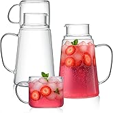 Teenyyou 2 Set Large Bedside Water Carafe and Glass Set 50oz/1. 5l with Tumbler and Handle Nightstand Carafe Pitcher and Water Glass Tumbler, Heat Resistant, for Bedroom