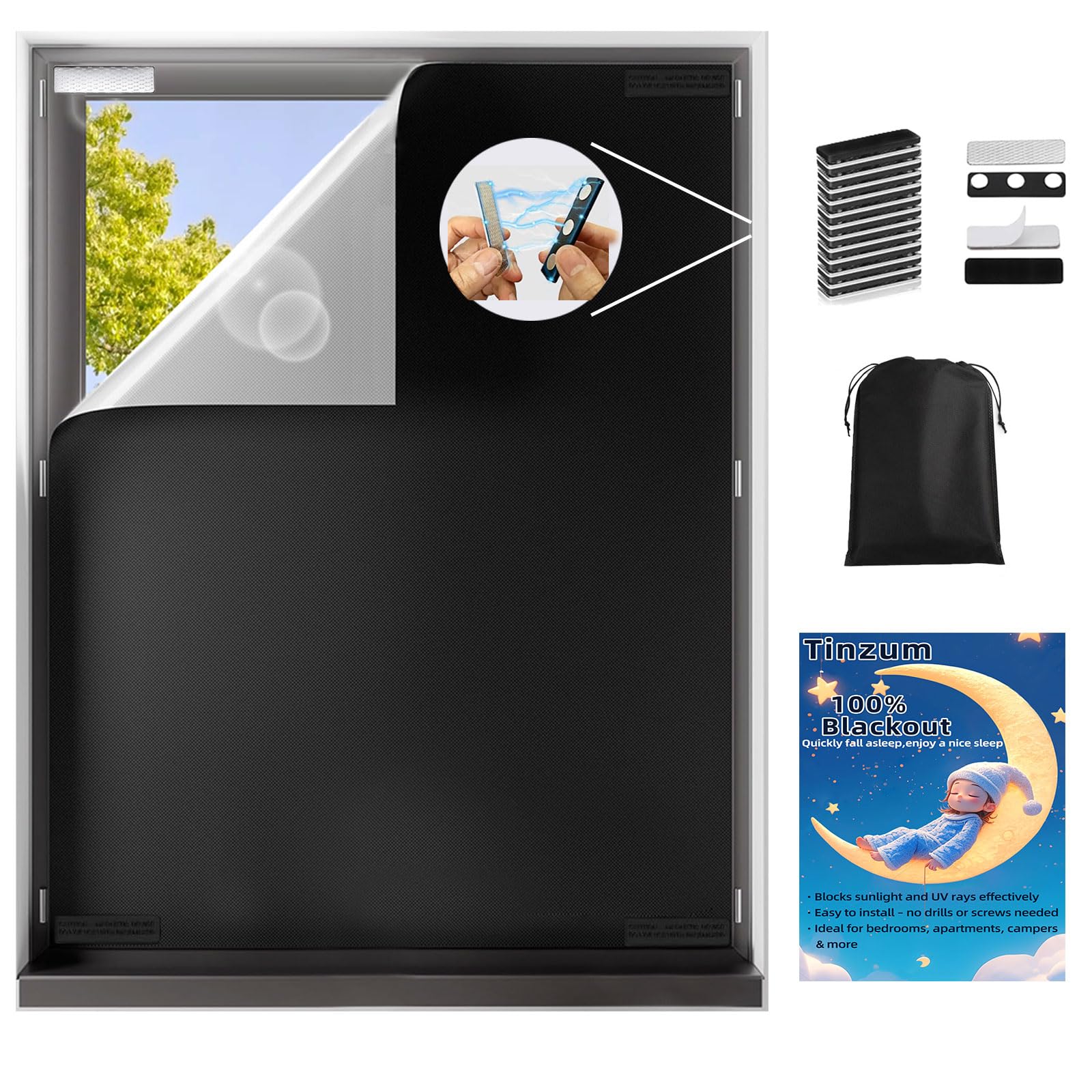 Photo 1 of (118"x57") Magnetic Blackout Blinds 100% Blackout Curtains for Bedroom,Portable DIY Guard Blinds for Windows Cover,Easy to Cut Shades for Baby and TV Room,Office Travel