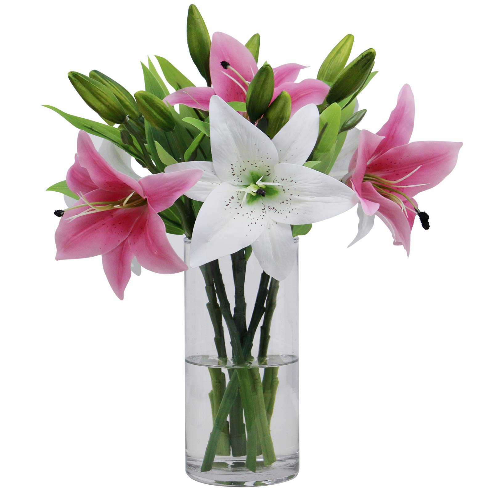 Olrla 6Pcs Artificial Lily Flowers Arrangement Pink and White, Waterproof Faux Lily Flower for Home Office Bathroom Decoration, Outdoor Graveside Flowers — image 1