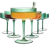FERAHI 6 Pcs Ribbed Coupe Glasses, 10 oz Green Martini Glasses Set, Cute Espresso Martini Glass & Champagne Coupe Glass, Elegant Bar Glassware for Cocktails, Wine, Outdoor Entertaining & Gifts