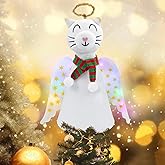 Christmas Tree Topper Decoration Cat Angel with LED Light-Up Wings Holiday Decoration (Cat Angel)