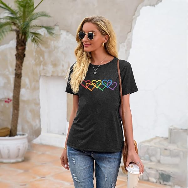 FASHGL PRIDE SHIRT WOMEN RAINBOW GRAPHIC TEE LOVE LOVE PRINT T-SHIRT LGBT EQUALITY SHIRTS SHORT SLEEVE TOPS