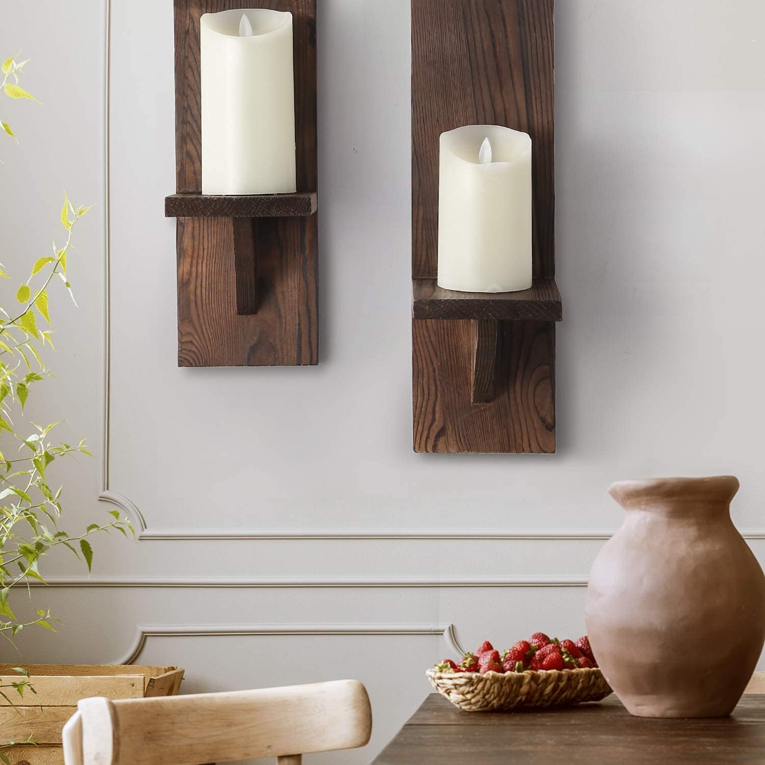 DOCMON Wall Sconce Candle Holder, Wall Mount Wooden Candle Holders, Rustic Wall Decor Floating Shelves, Farmhouse Candle Flowers Vase Wall Shelf for Bathroom Bedroom Living Room, Set of 2: Kitchen & Dining