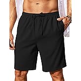 COOFANDY Mens Linen Shorts 9" Elastic Waist Drawstring Casual Shorts Lightweight Summer Beach Shorts Black
