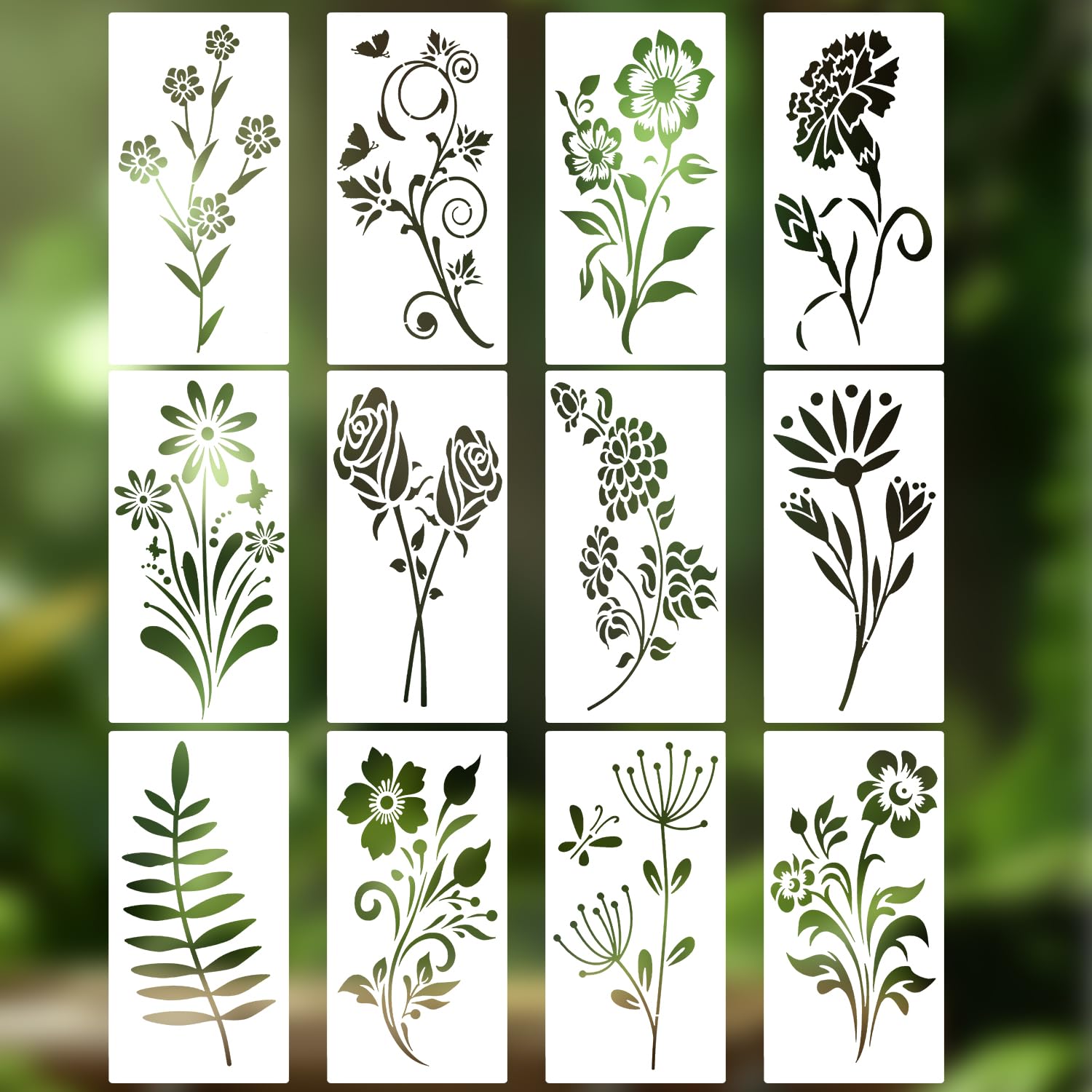 REEKNOKOL 12 Pcs Plants Stencils, Reusable Natural Plants Stencils for Painting, Floral Leaves Stencil, Openwork Drawing Stencil for DIY Art Crafts, Scrapbook, Wall Décor