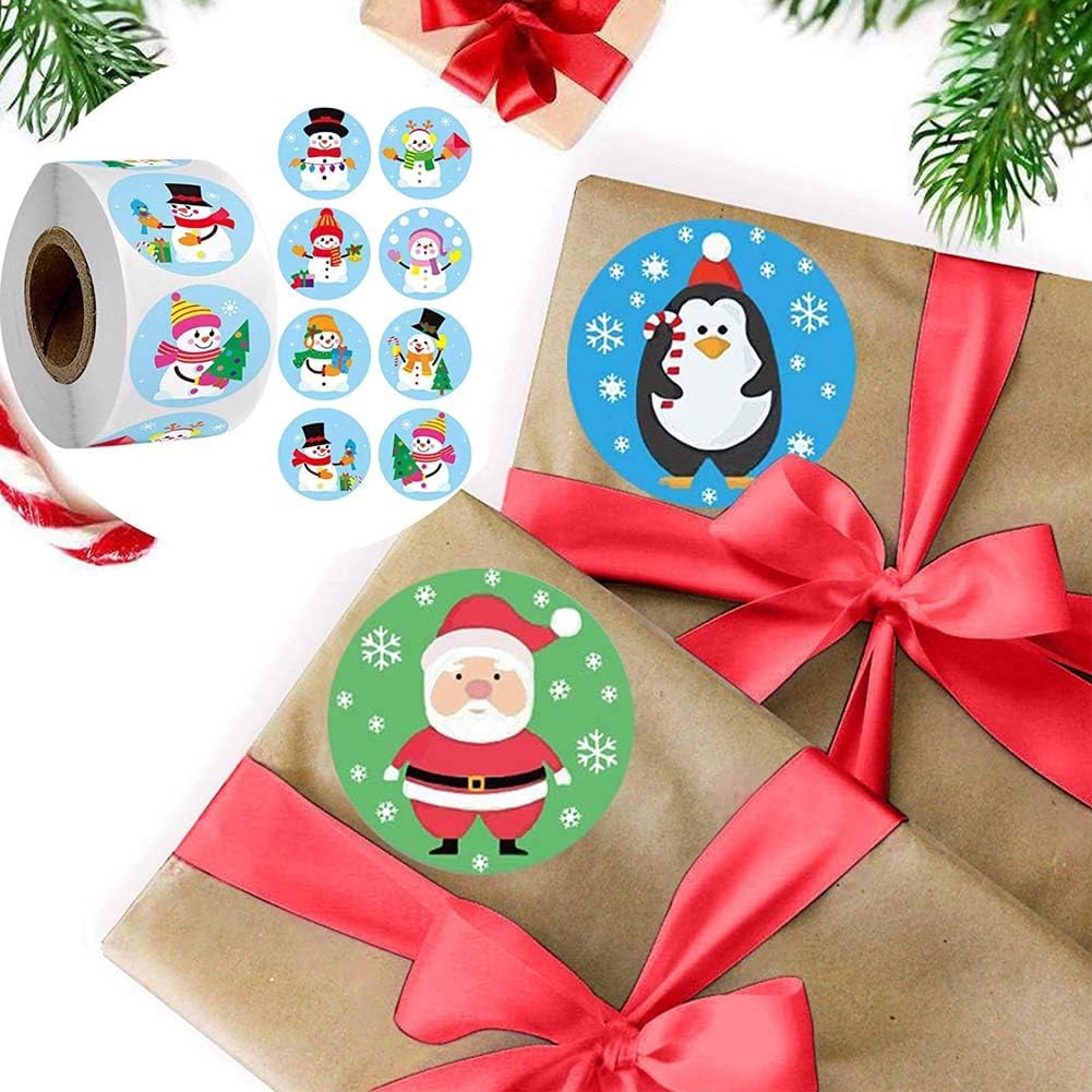 NT-ling Christmas Stickers Christmas Decoration Decorating Gift 1 Roll 500 Posts Assortment Holiday Roll Sticker Santa Snowman Reindeer Stickers for Party Favors Supplies - Image 3