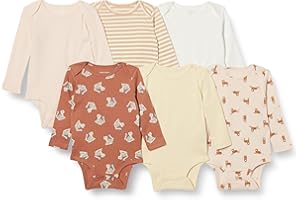 Amazon Essentials Unisex Babies' Long-Sleeve Bodysuits, Pack of 6
