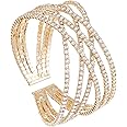Ecesha Sparkly Multi-layer Cross Rhinestone Crystal Cuff Bracelet Bangle for Women Costume Jewelry Formal Wedding Party