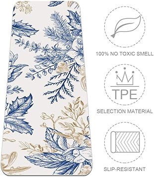 Handiya Yoga-Matte, blau-goldene Blätter, dick, rutschfest, für Damen