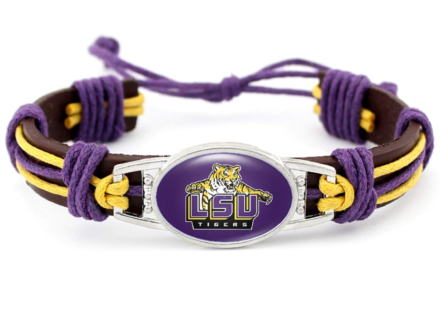 BAS LSU Tigers Real Leather Adjustable Cord Tie 7 to 10