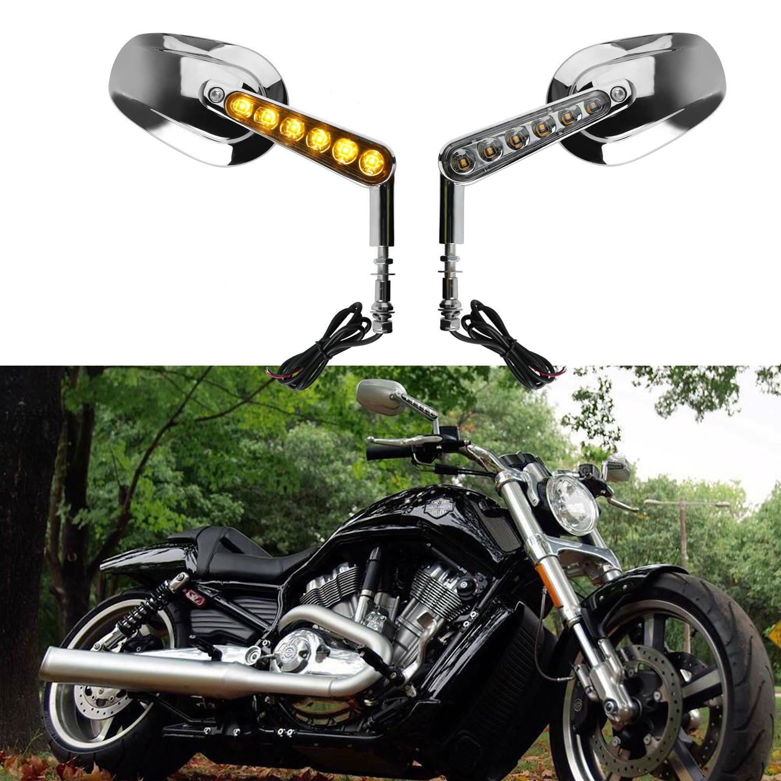 Photo 1 of Pacewalker Muscle Rear View Mirrors with LED Turn Signals Light for H-arley Davidson VROD V-Rod VRSCF CHROMELPNPMEX9011165
