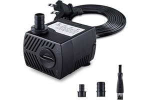 CWKJ Fountain Pump, 80GPH(4W 300L/H) Submersible Water Pump, Durable Outdoor Fountain Water Pump with 7.2ft（2.2m） Power Cord, 3 Nozzles for Aquarium, Pond, Fish Tank, Water Pump Hydroponics, Fountain