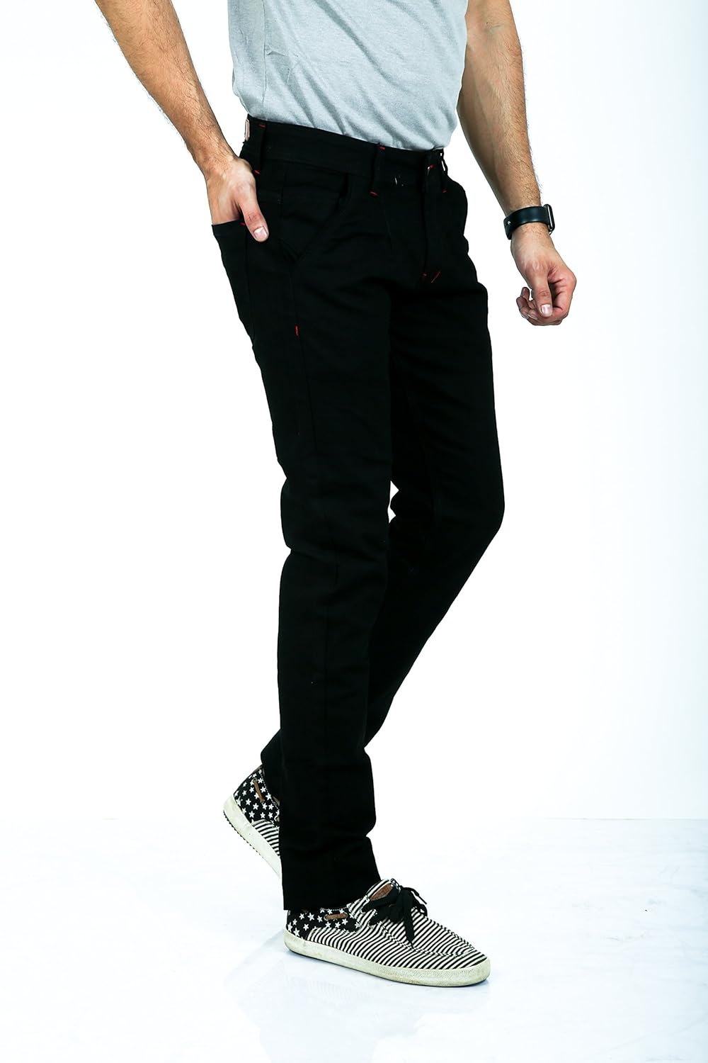 moudlin black polo fit stretch jeans for men by maruti online