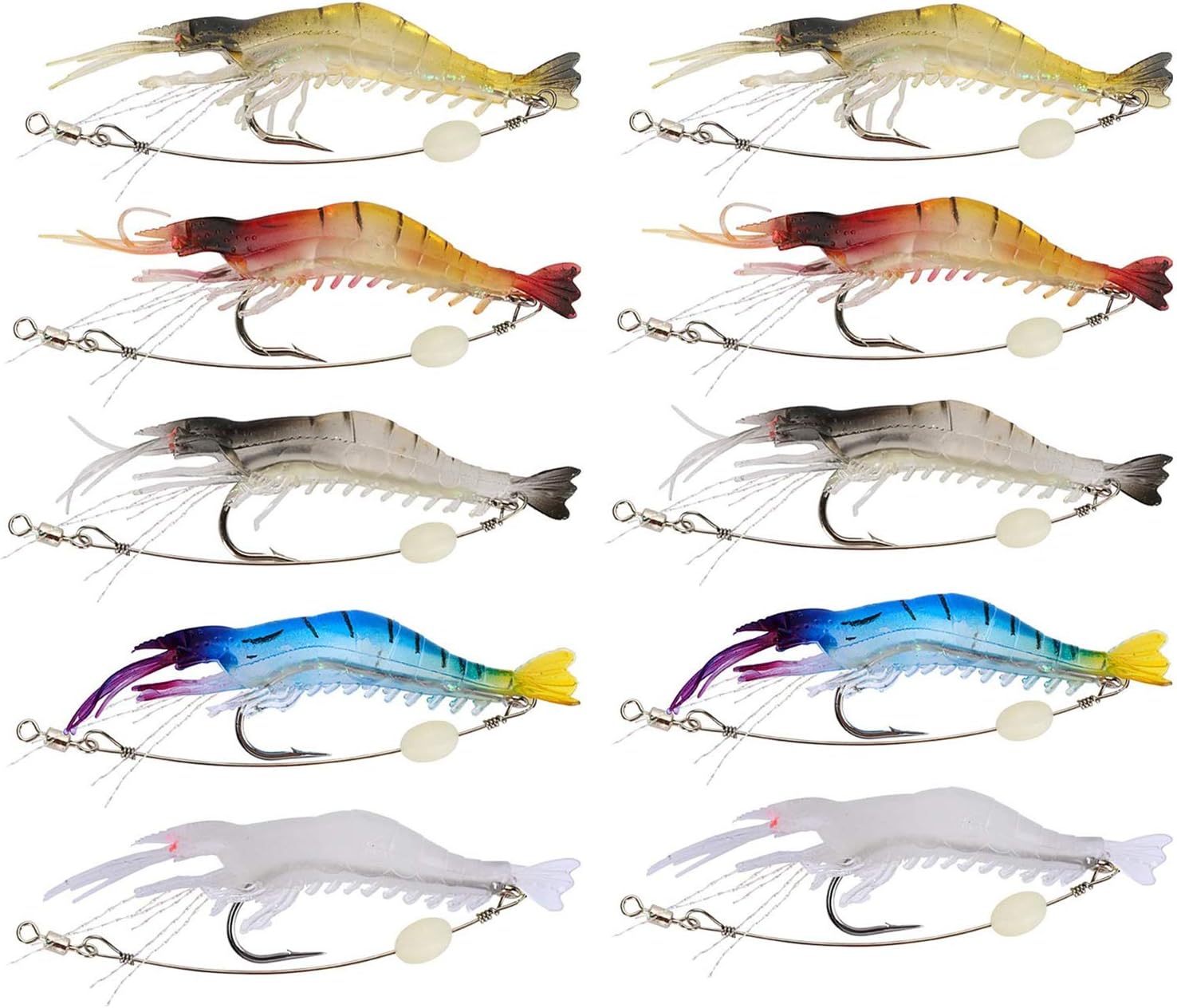 WANBY Artificial Silicone Soft Bait Set Luminous Swimbait Shrimp Fishing Lure with Hooks Fishing Tackle Freshwater/Saltwater（6-12pcs/lot 8.5cm 6g）