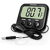 HATUSOKU Digital Thermometer with External Sensor, Magnet, Suction Cup, Water Thermometer, Aquarium, Refrigerator, Freezer (Black)