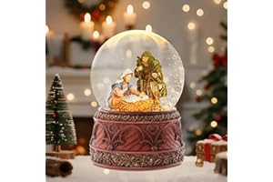 Bshine Christmas Snow Globe, Nativity Scene Story with LED Light Color Changing Silent Night Music, Christmas Interior Decor Holiday Home Desktop Ornaments for Friends