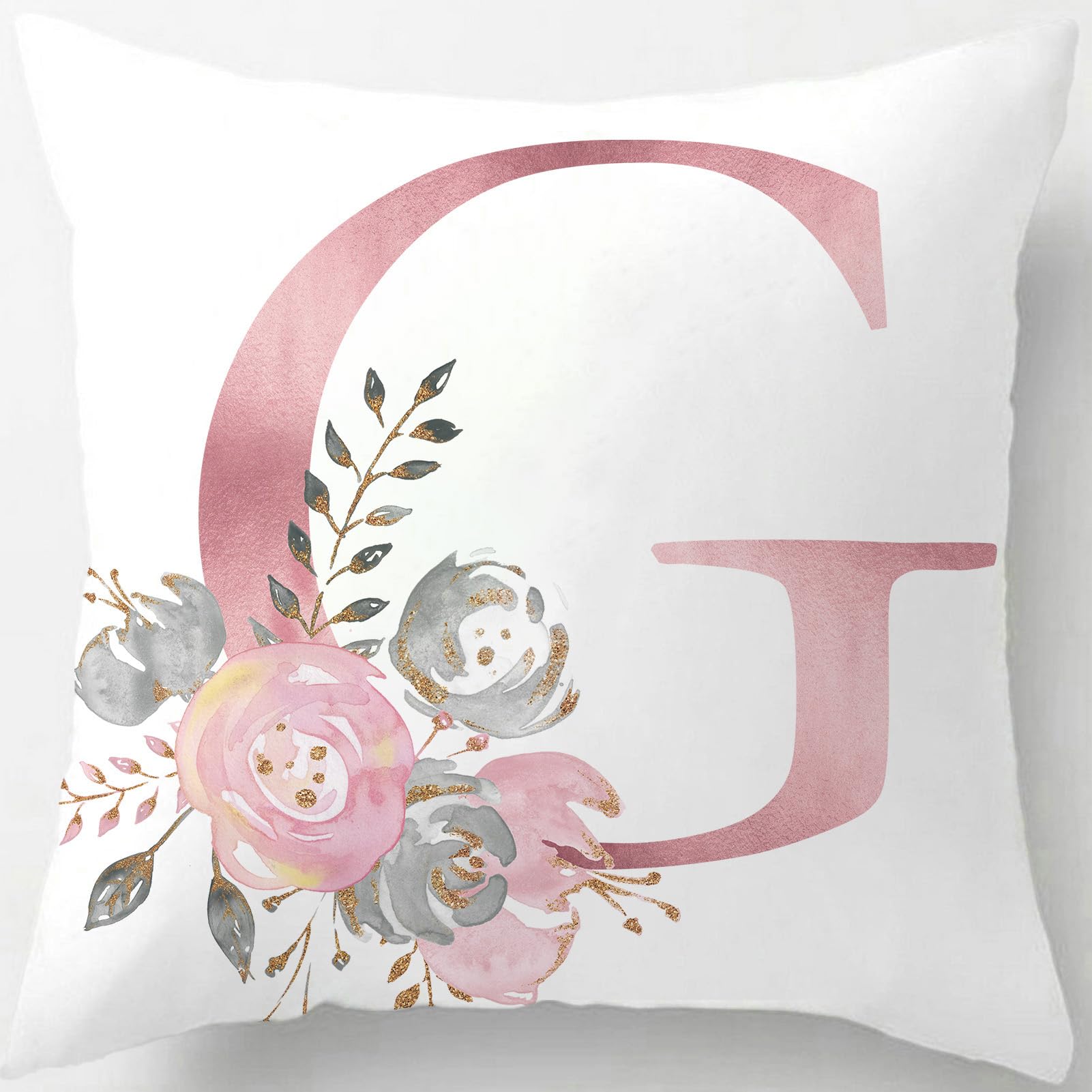 Tillskuch Pink Cushion Covers Cute Alphabet Decorative Throw Pillow Cover Square Letter Pillow Protectors for Sofa Couch Bedroom Chair Home Decor 45cm x 45cm(G)