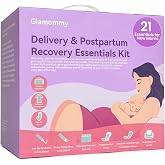 Glamommy Upgraded Postpartum Recovery Essentials Kit for Labor &amp; Delivery | Includes nursing gown, luggage bags, socks, peri bottle, cooling spray, underwear, pads, hot cold packs &amp; cooling liners