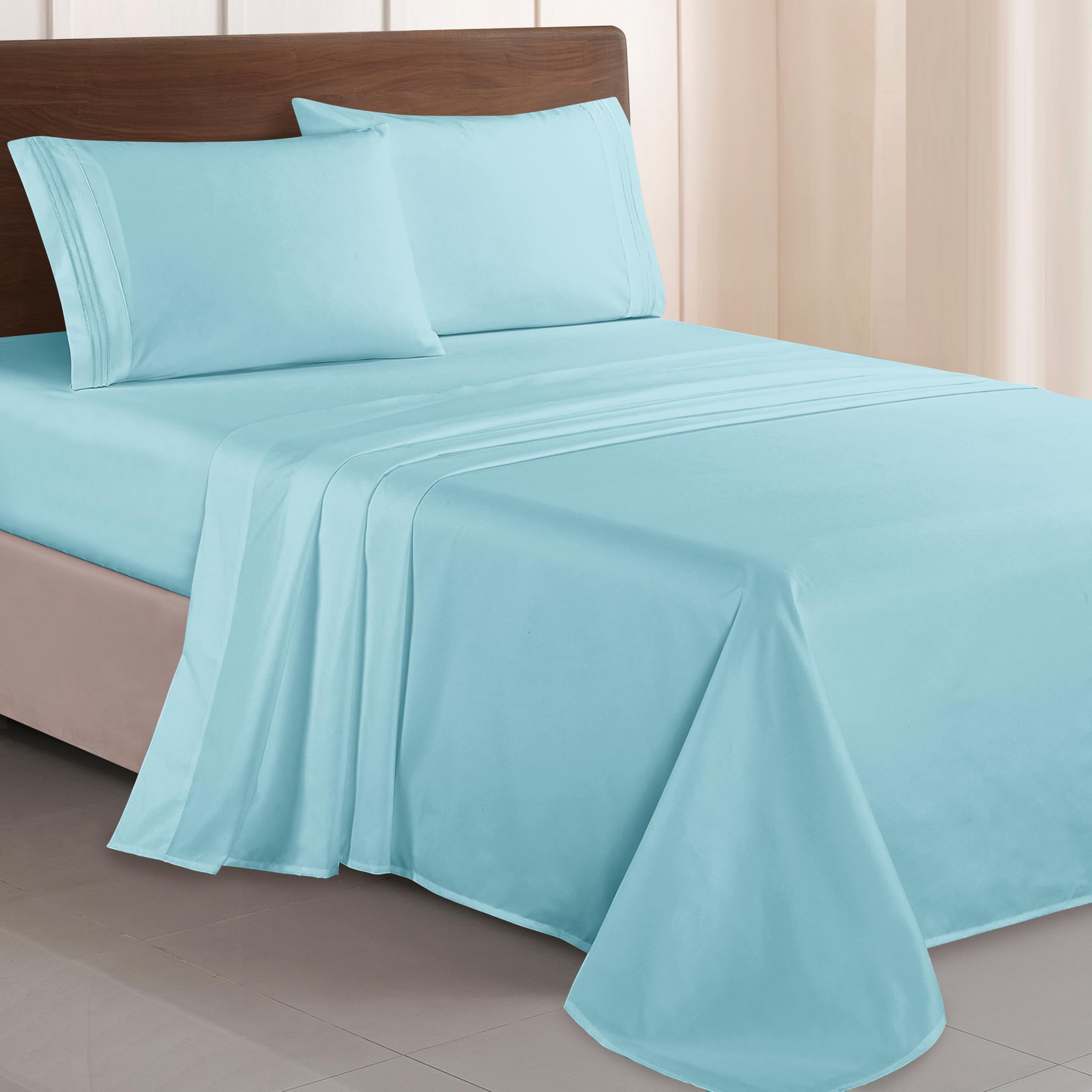Elegant Comfort Luxurious 1500 Thread Count Egyptian Quality Three Line Embroidered Softest Premium Hotel Quality 4-Piece Bed Sheet Set, Wrinkle And Fade Resistant, Twin/Twin XL, Aqua Blue